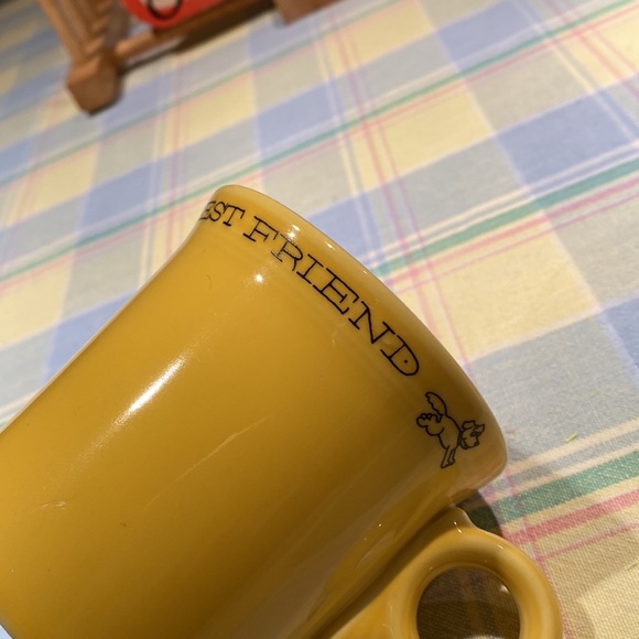 Fiestaware yellow mug with “Best Friend” around top with dogs and dog bone - Picture 6 of 7